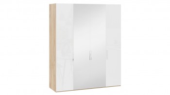 Шкаф комбинированный с 2 глухими и 2 зеркальными дверями «Эмбер» Яблоня Беллуно/Белый глянец в Заковряжино - zakovryazhino.mebel54.com | фото
